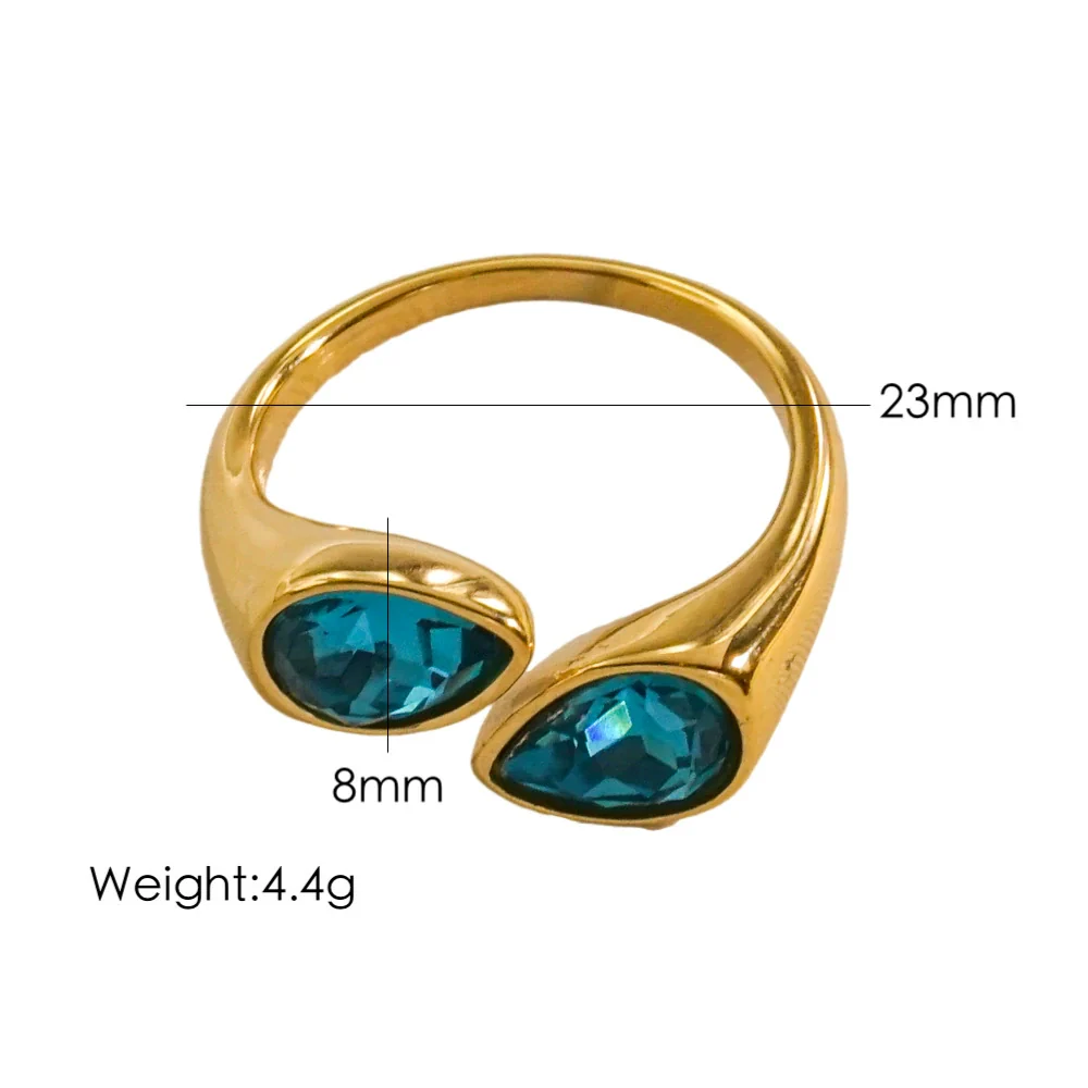 Women's Light Luxury Titanium Steel Open Dropshaped Ring With Inlaid Zircon And Geometric Pattern Vacuum Furnace Electroplated - Image 8