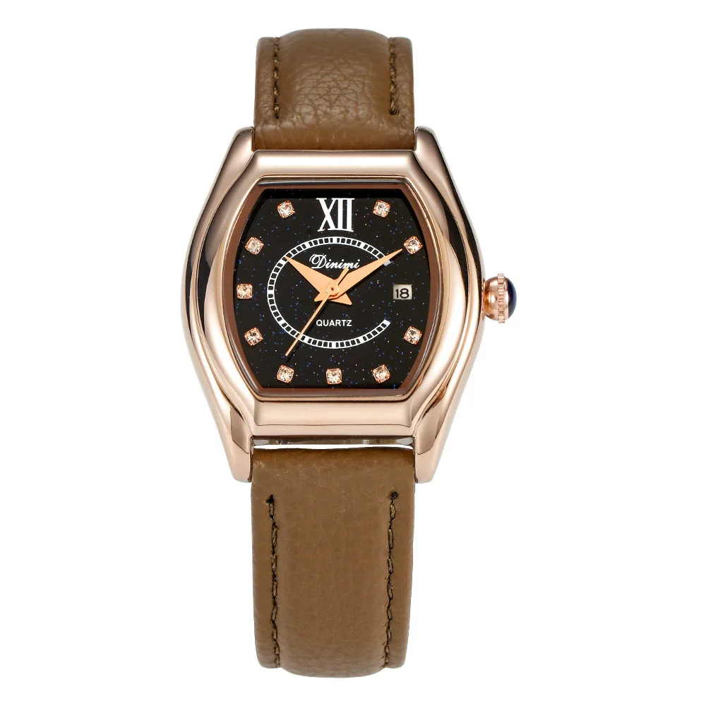 Women's Luxury Barrelshaped Quartz Watch Alloy Case Genuine Leather Strap Stainless Steel Buckle Mineral Reinforced Glass Mirror - Image 7