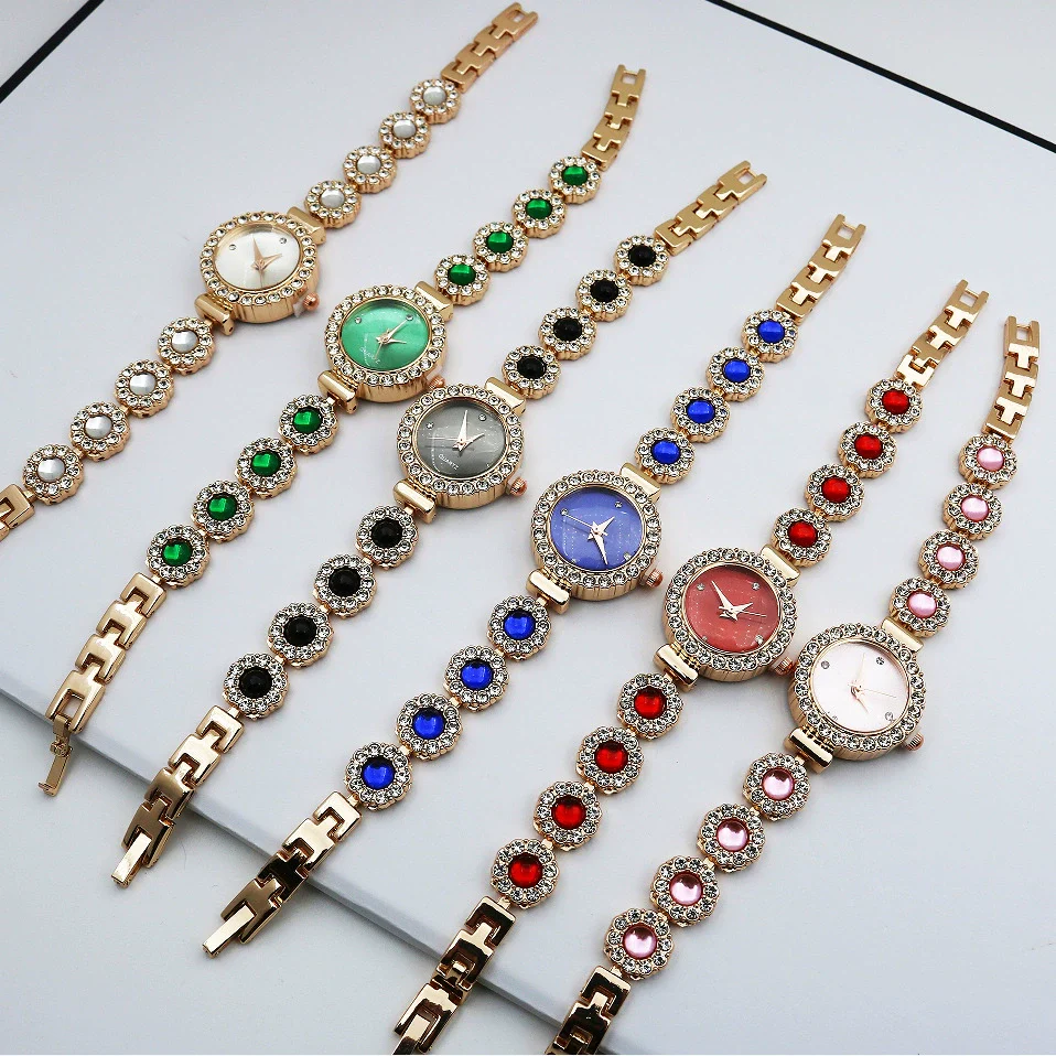 Women's Luxury Chalcedony Bracelet Watch With Diamond Embedded Alloy Case Stainless Steel Strap Round Dial Quartz Watch