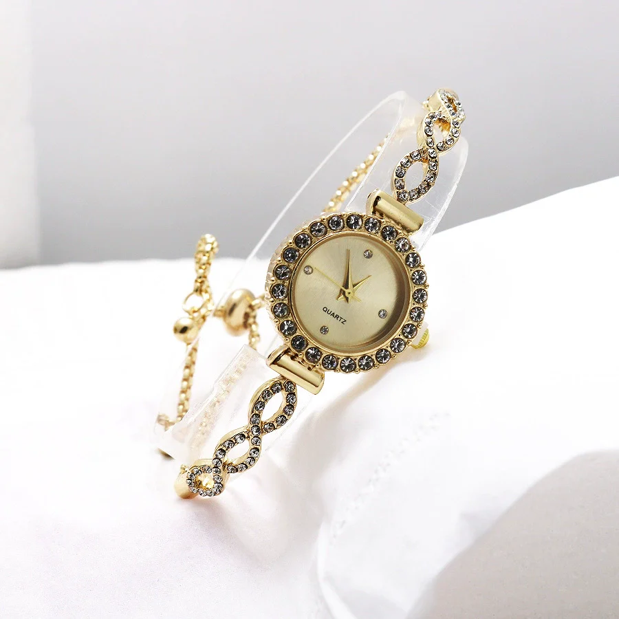 Women's Luxury Leisure Alloy And Stainless Steel Round Diamondembedded Watch With Spiral Crown And Jewelry Buckle - Image 3