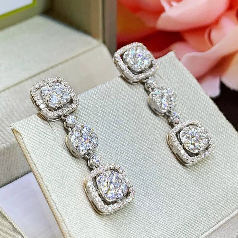 Women's Luxury Long Wedding Engagement Bridal Earrings Copper With Zircon And Geometric Design - Image 4