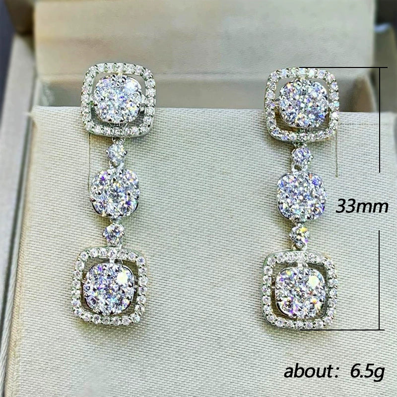 Women's Luxury Long Wedding Engagement Bridal Earrings Copper With Zircon And Geometric Design - Image 5