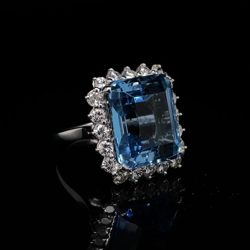 Women's Luxury Simulation Topa Sapphire Ring Copper Geometric Zircon - Image 2