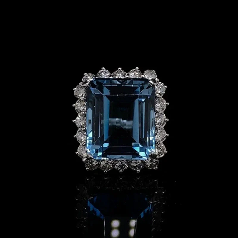 Women's Luxury Simulation Topa Sapphire Ring Copper Geometric Zircon - Image 3