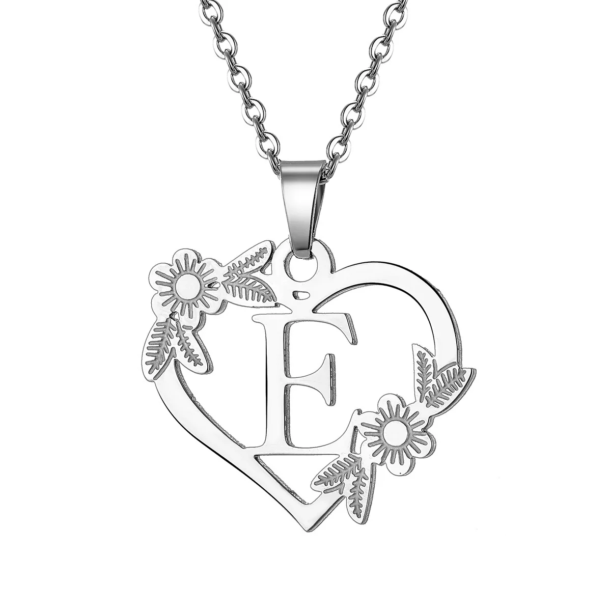 Women's Metal Alloy Necklace With Heart Flower Cut Out And Letters Pattern Electroplated O Word Chain - Image 10