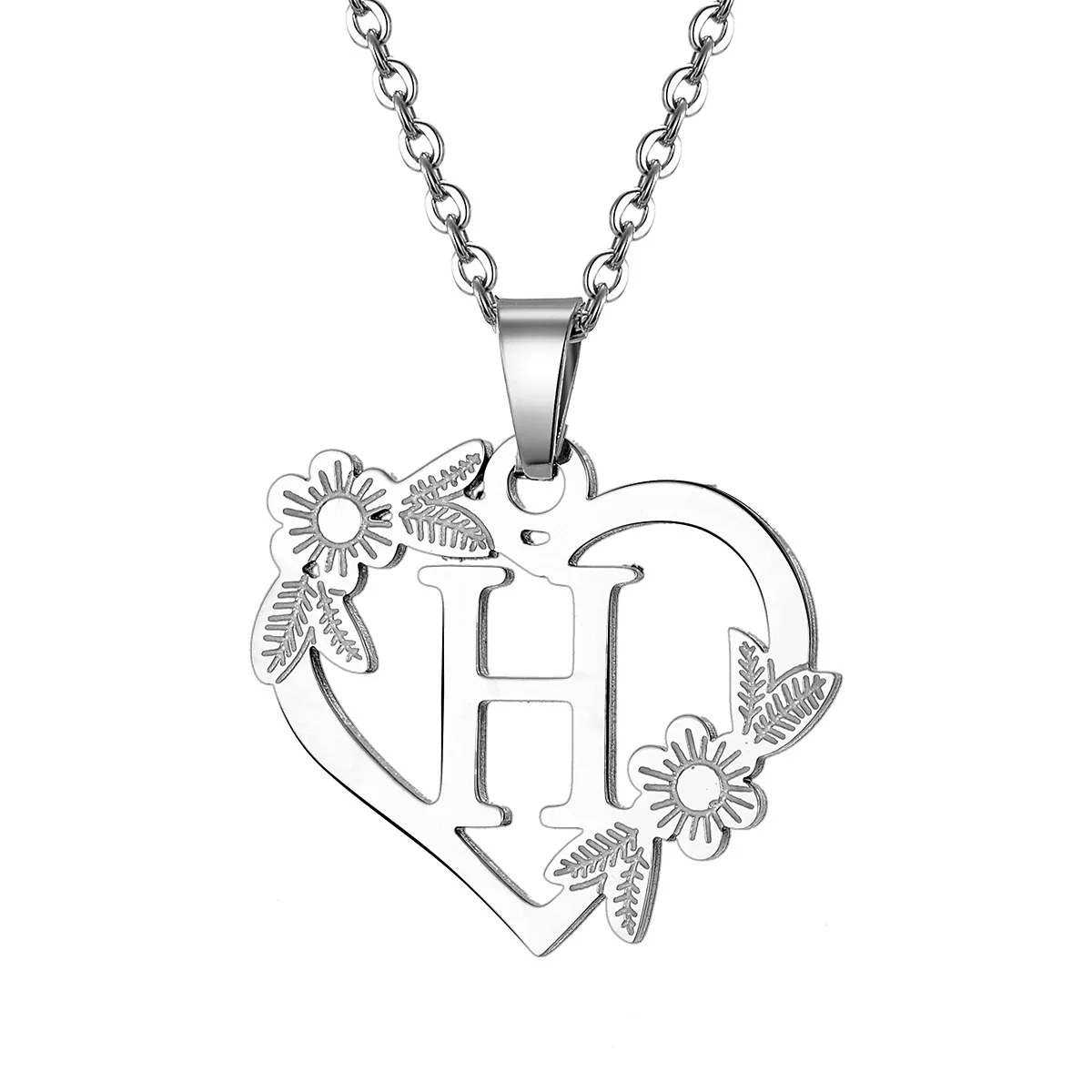 Women's Metal Alloy Necklace With Heart Flower Cut Out And Letters Pattern Electroplated O Word Chain - Image 13