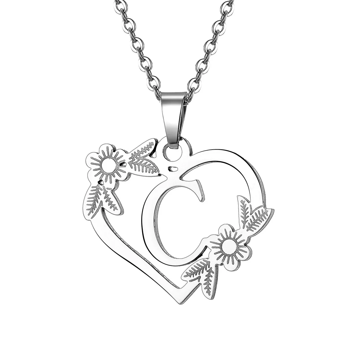 Women's Metal Alloy Necklace With Heart Flower Cut Out And Letters Pattern Electroplated O Word Chain - Image 8