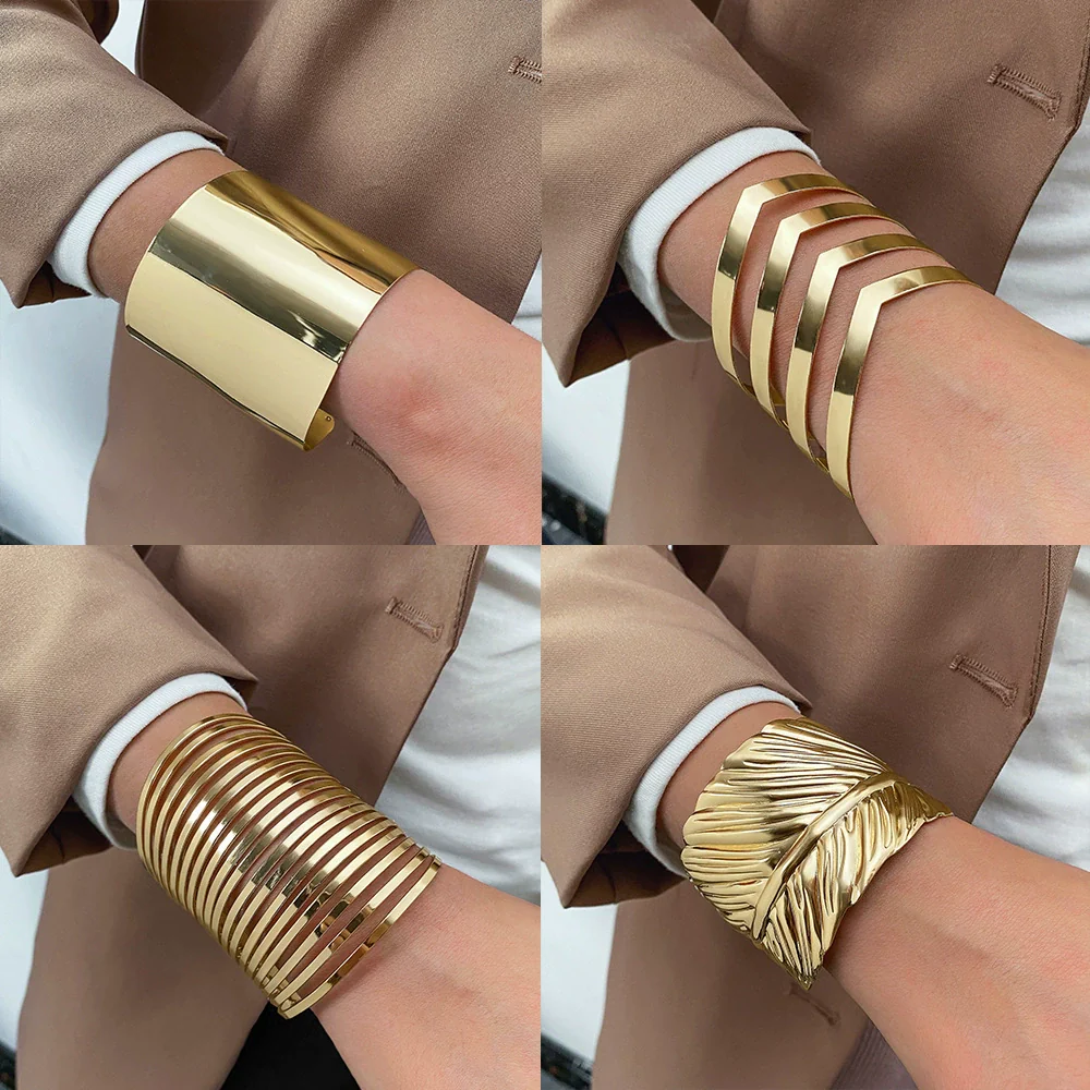 Women's Metal Bracelet Exaggerated Tribal Style Opening Carving Pattern Electroplated