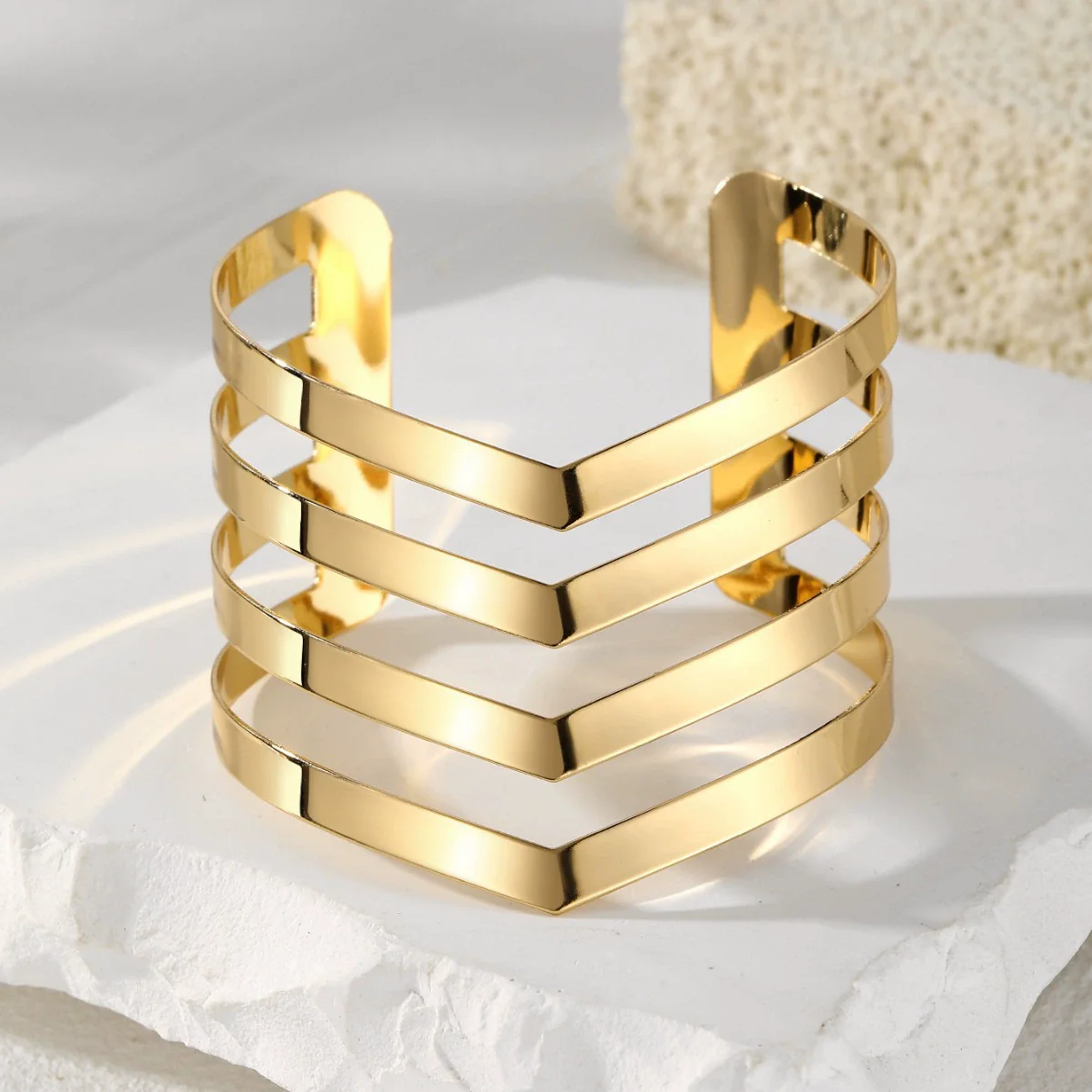 Women's Metal Bracelet Exaggerated Tribal Style Opening Carving Pattern Electroplated - Image 3