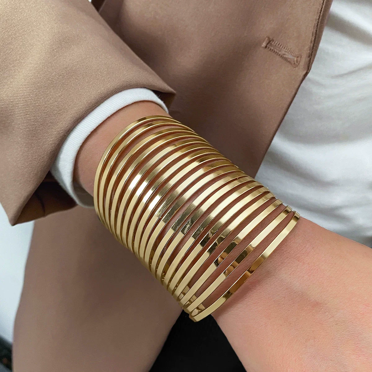 Women's Metal Bracelet Exaggerated Tribal Style Opening Carving Pattern Electroplated - Image 7