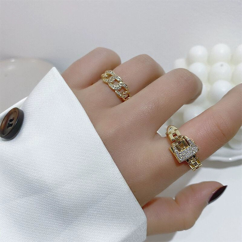 Women's Metal Chain Belt Buckle Ring Copper Geometric Electroplated