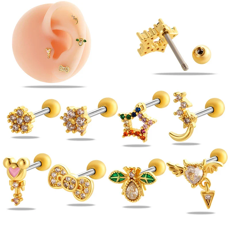 Women's Metal Fivepointed Star Bow Heart Electroplated Earrings