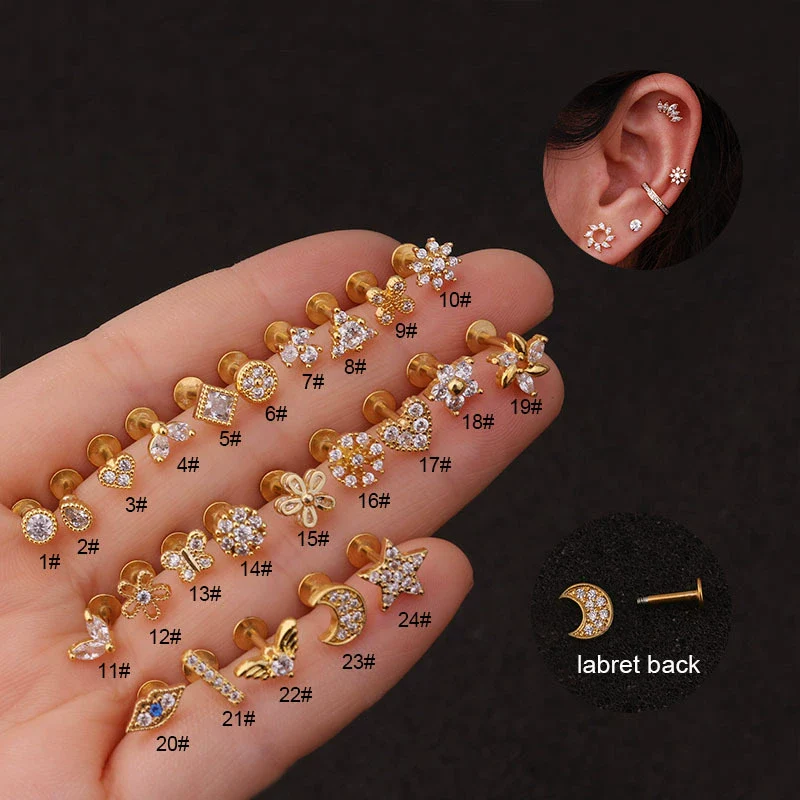 Women's Metal Jewelry With Inlaid Zircon And Flower Design For Piercing