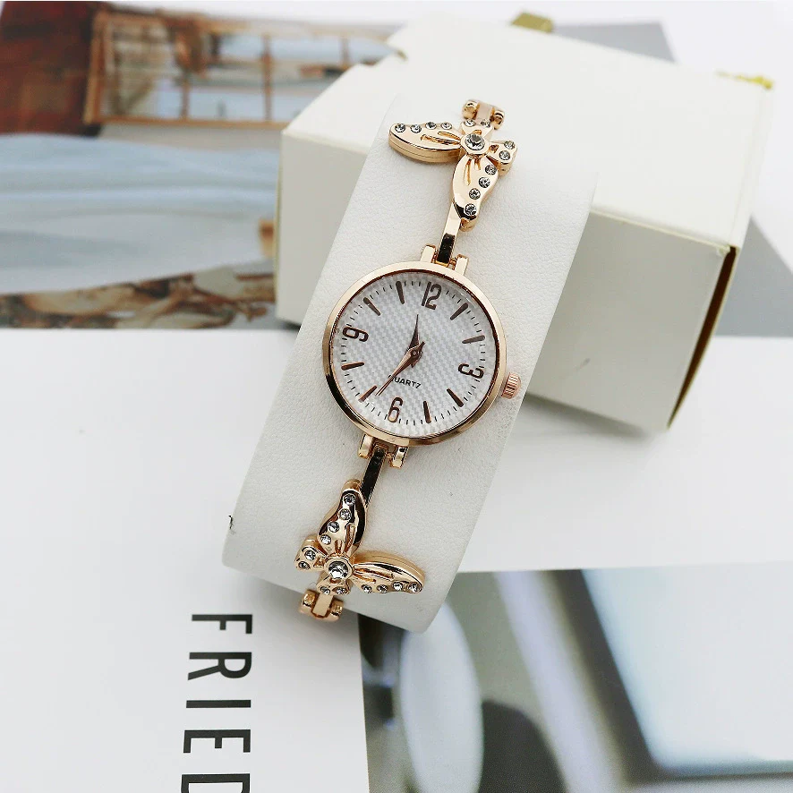 Women's Metal Stainless Steel Quartz Butterfly Round Dial Luxury Casual Diamondencrusted Bracelet Watch - Image 3