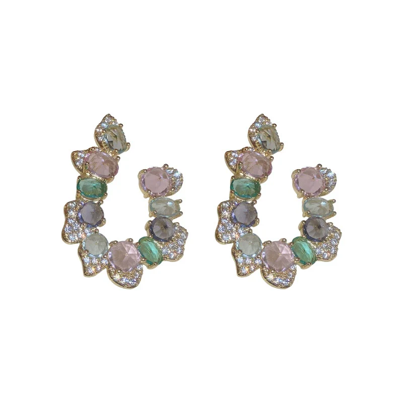 Women's Metal Ushaped Geometric Simple Retro Trendy Diamond Earrings - Image 5