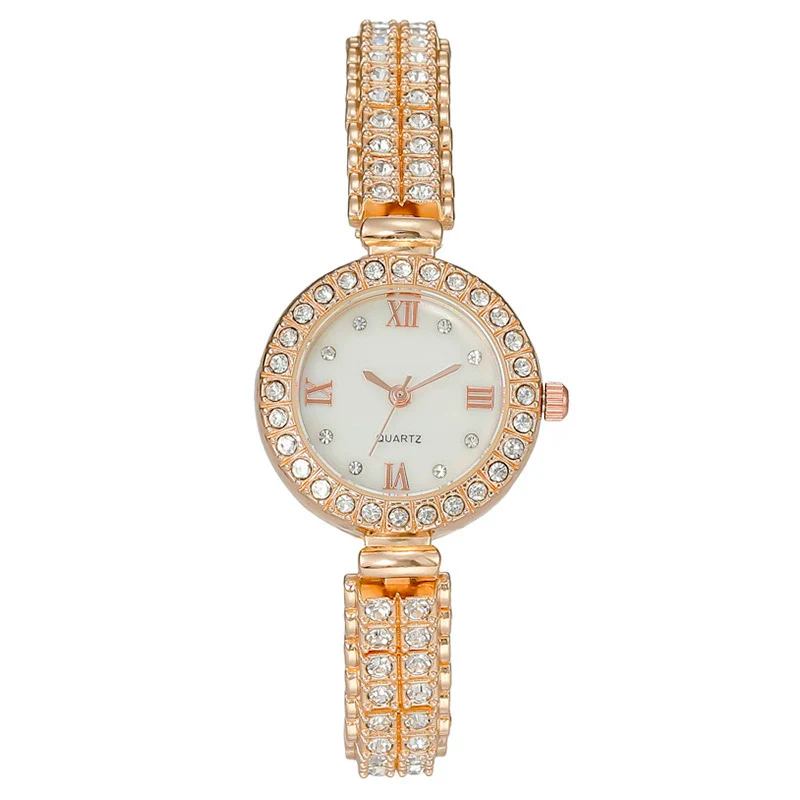 Women's Metal Watch Round Diamondencrusted Fashion Style
