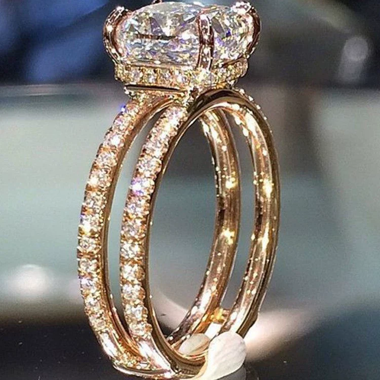 Women's Metal Zircon Diamond Ring With Flower Design Rose Gold Plated - Image 8