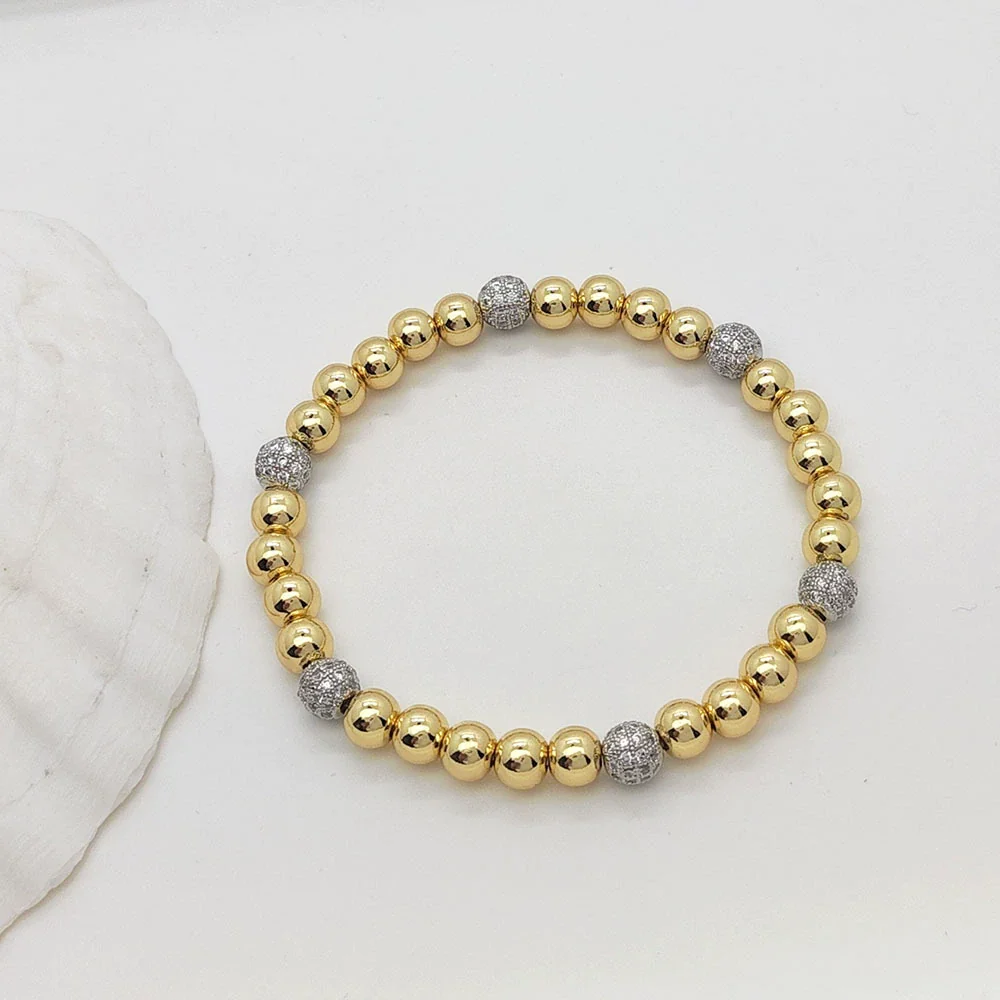 Women's Microinlaid Rhinestone Mixed Material Geometric Handwoven Elastic Rope Bracelet 18K Goldplated - Image 3