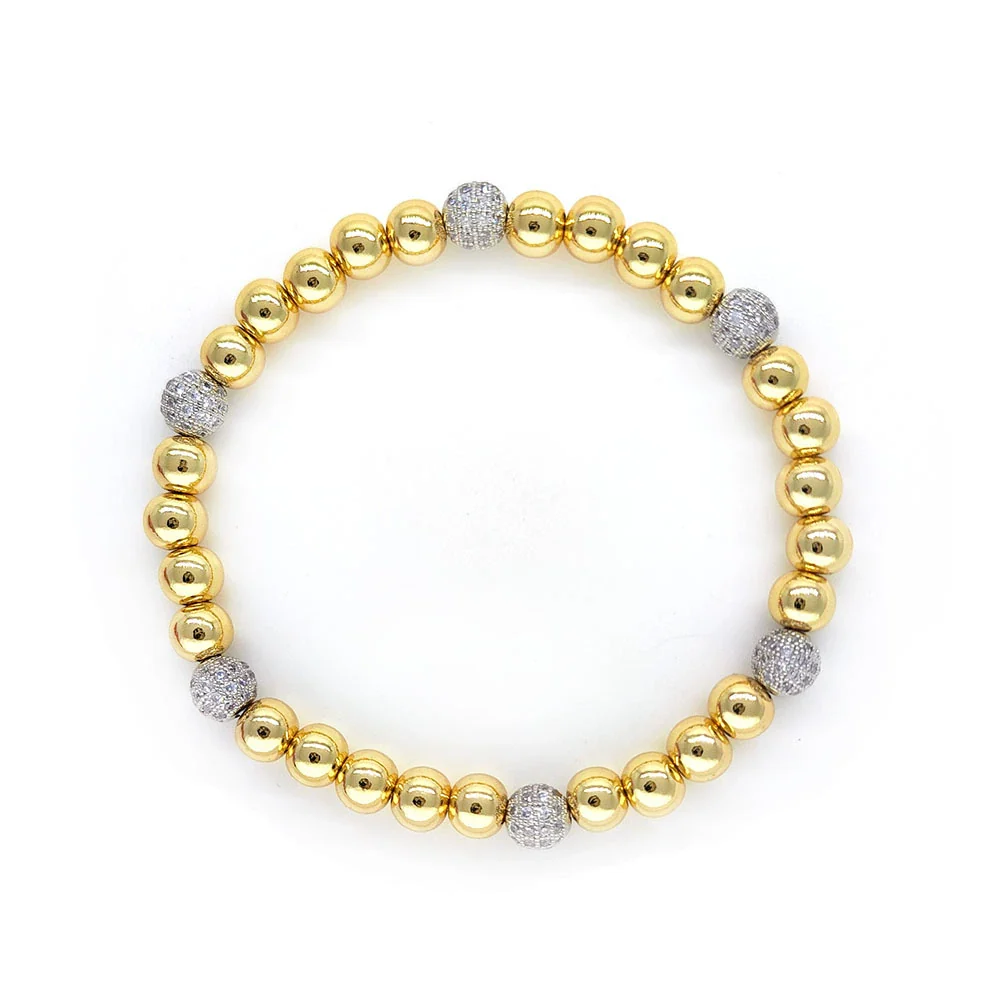 Women's Microinlaid Rhinestone Mixed Material Geometric Handwoven Elastic Rope Bracelet 18K Goldplated - Image 5