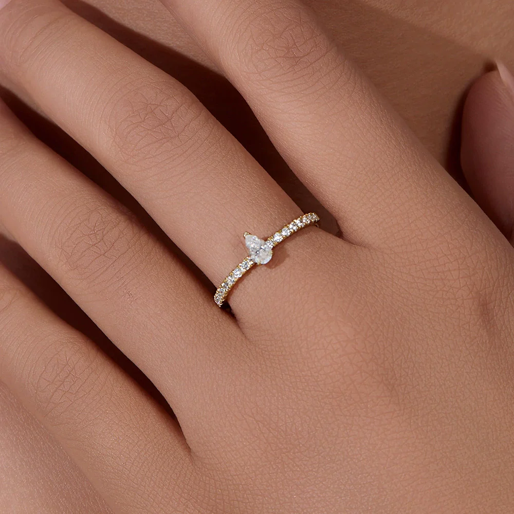 Women's Minimalist Diamond Design Drop Shape Sterling Silver Ring Jewelry - Image 4
