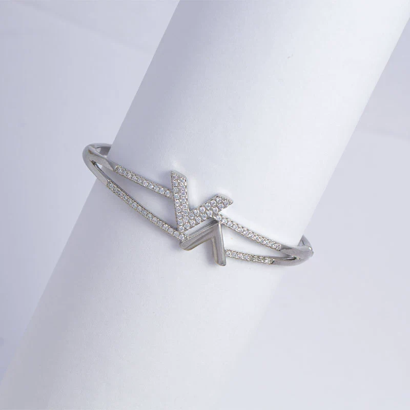 Women's Minimalist Fashion Bracelet Copper Electroplating Double V Design Full Diamond Light Luxury Highend Jewelry - Image 3