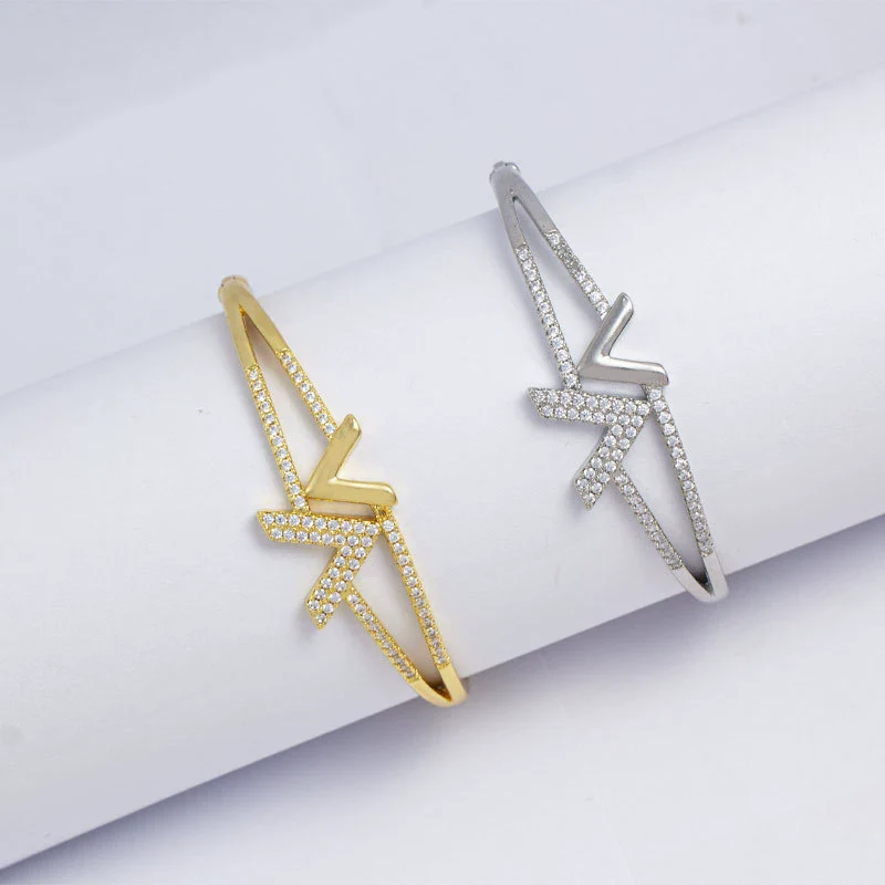 Women's Minimalist Fashion Bracelet Copper Electroplating Double V Design Full Diamond Light Luxury Highend Jewelry - Image 4