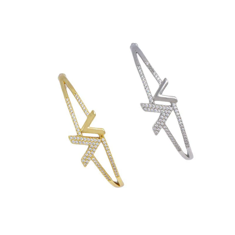 Women's Minimalist Fashion Bracelet Copper Electroplating Double V Design Full Diamond Light Luxury Highend Jewelry - Image 5