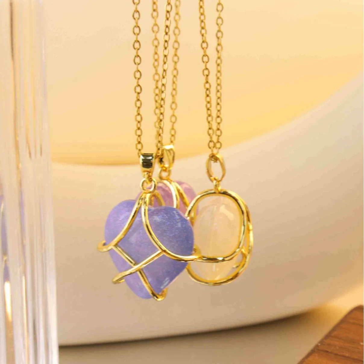 Women's Minimalist Geometric Titanium Steel Necklace With Copper Pendant And Cross Chain Real Gold Plated - Image 4