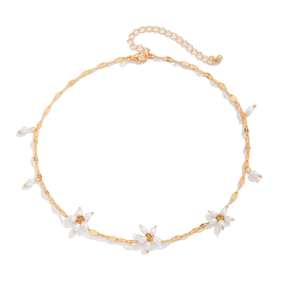 Women's Minimalist Handmade Imitation Pearl Flower Collarbone Necklace With Metal Thin Chain - Image 5
