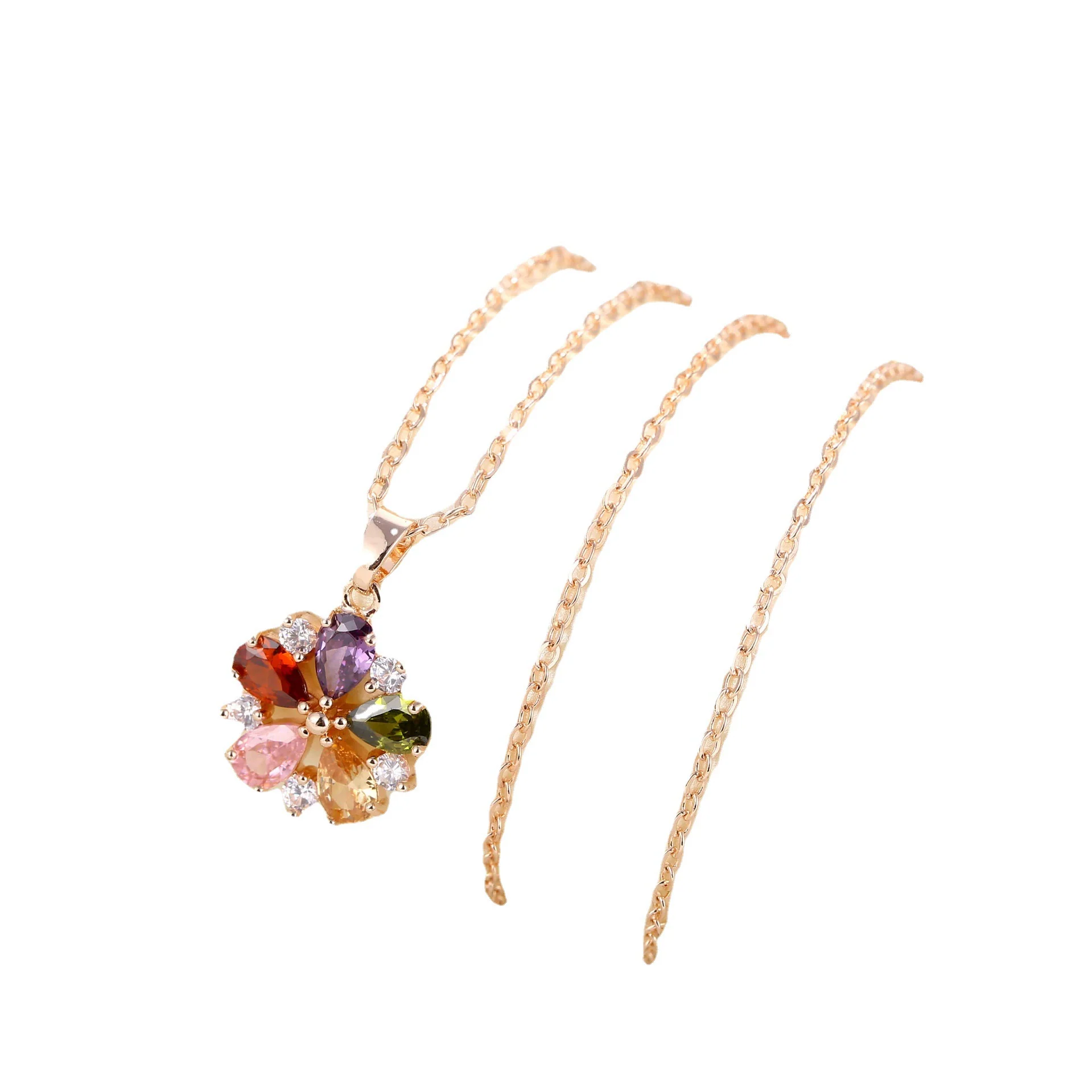 Women's Minimalist Plant Flowers Gold Plated Copper And Artificial Zircon Necklace And Earrings Set - Image 4