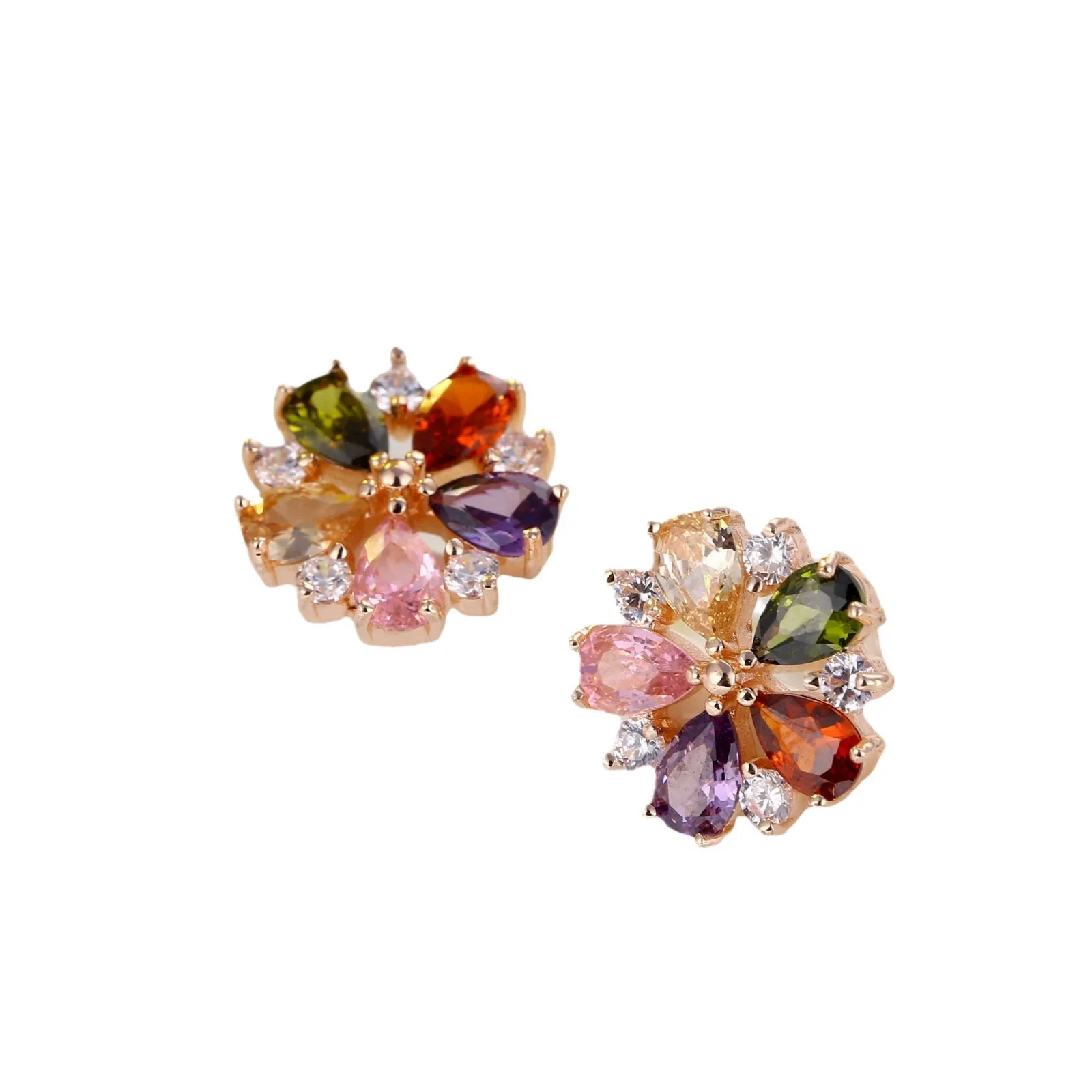 Women's Minimalist Plant Flowers Gold Plated Copper And Artificial Zircon Necklace And Earrings Set - Image 5