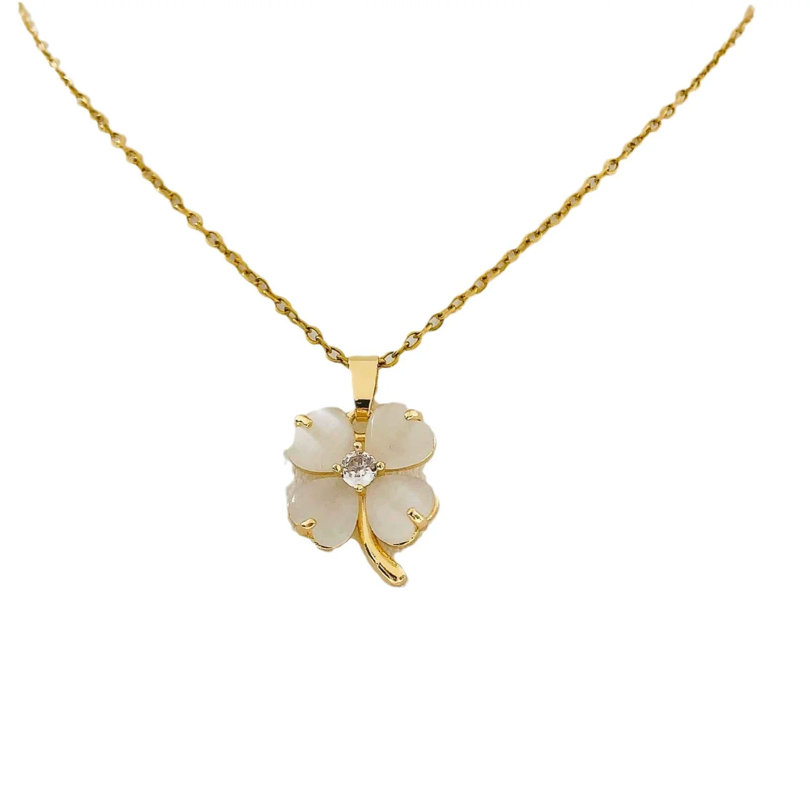 Women's Minimalist Titanium Steel Necklace With Cat's Eye And Fourleaf Clover Real Gold Plated And Enhanced Color Retention - Image 5