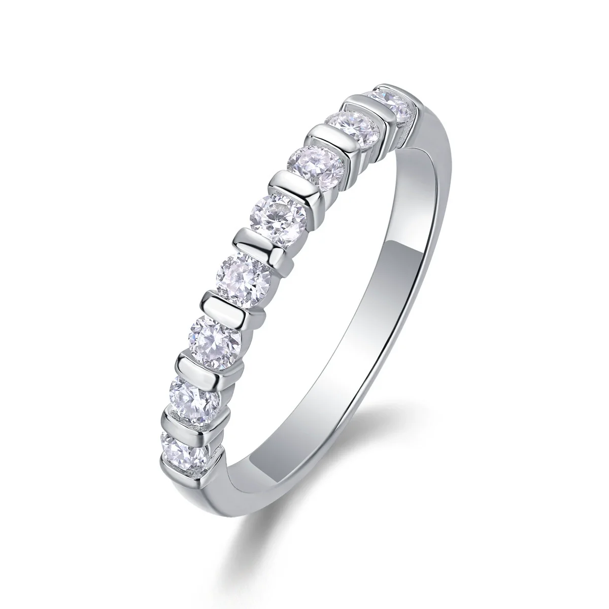Women's Minimalist Versatile Fashion S925 Silver Geometric Moissanite Ring Set With Diamonds - Image 4