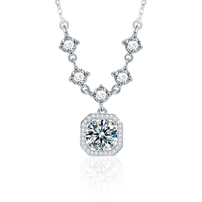 Women's Moissanite 925 Sterling Silver Tassel Necklace With Square Pendant And Cross Chain Ushape Design - Image 5