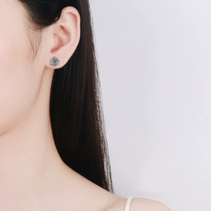 Women's Moissanite Flower Earrings S925 Sterling Silver Set With Diamonds Fashion Style - Image 3