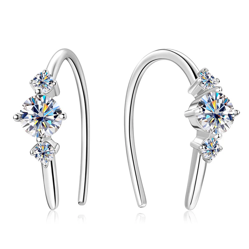 Women's Moissanite Inlaid Sterling Silver Geometric and Star Pattern Ear Studs with Plating Design - Image 5