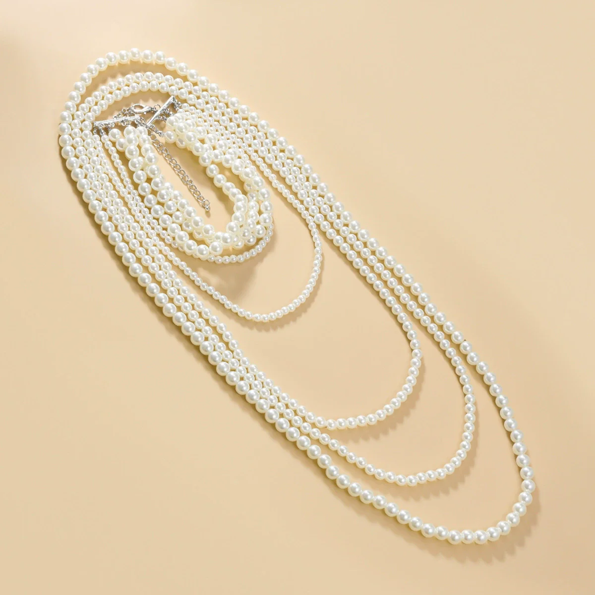 Women's Multilayer Imitation Pearl Necklace Fourpiece Set Resin Geometric Pearl Inlaid Snake Bone Chain Autumn And Winter Accessory - Image 6
