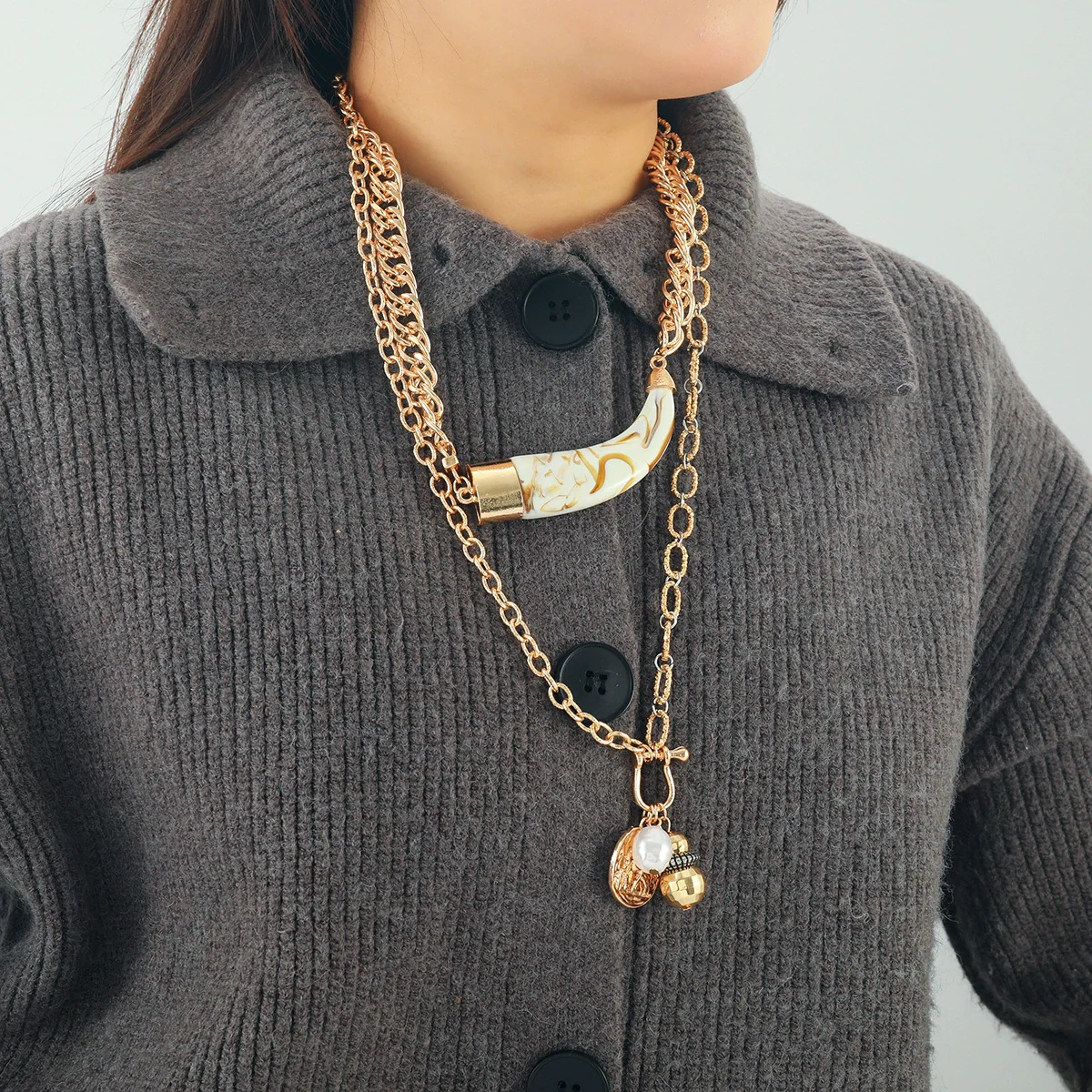 Women's Multilayer Necklace Imitation Pearl Geometric Zinc Alloy Animal Zodiac Electroplated - Image 2