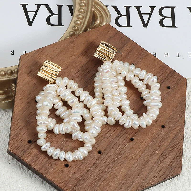 Women's Multilayer Tassel Earrings Freshwater Pearl 925 Silver Needle Copper Inlay Baroque Round Oblate Style - Image 4