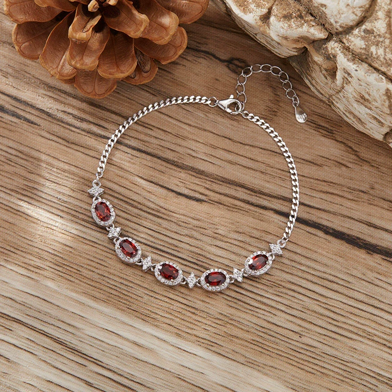 Women's Natural Amethyst Citrine Bracelet S925 Sterling Silver Garnet Topaz Peridot Light Luxury Geometric Jewelry - Image 3