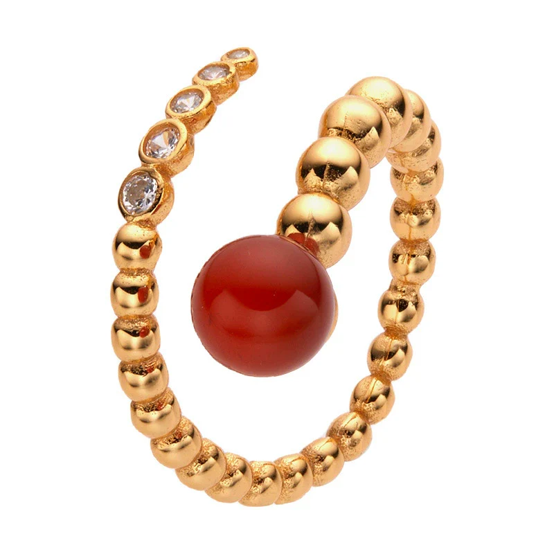 Women's Natural Black And Red Agate Pearl Ring In S925 Sterling Silver With Geometric Design - Image 5