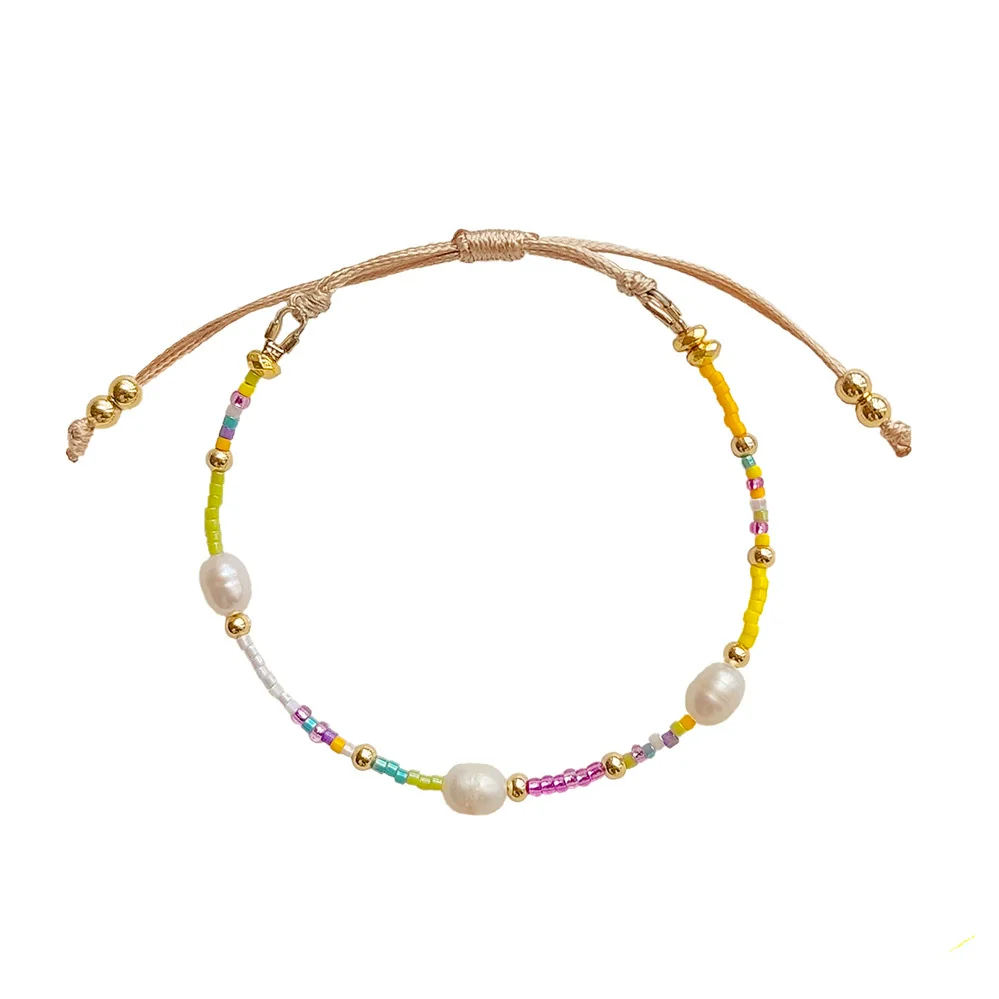 Women's Natural Bohemian Metal Freshwater Pearl And Miyuki Rice Beads Handwoven Geometric Bracelet - Image 5