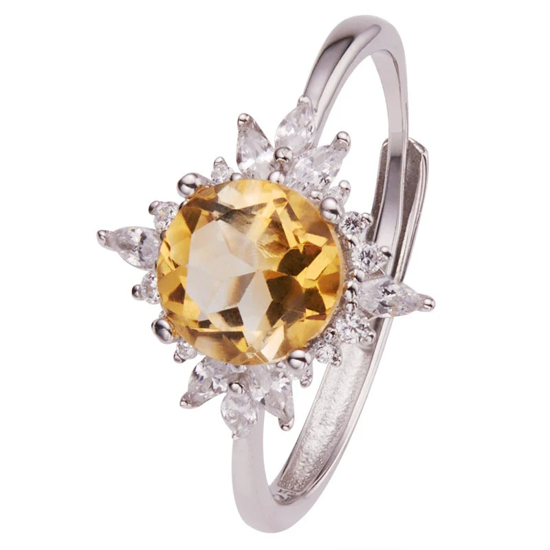 Women's Natural Colored Gemstone Ring S925 Sterling Silver Inlaid With Amethyst Topaz Garnet Geometric Style Set With Gemstones - Image 5