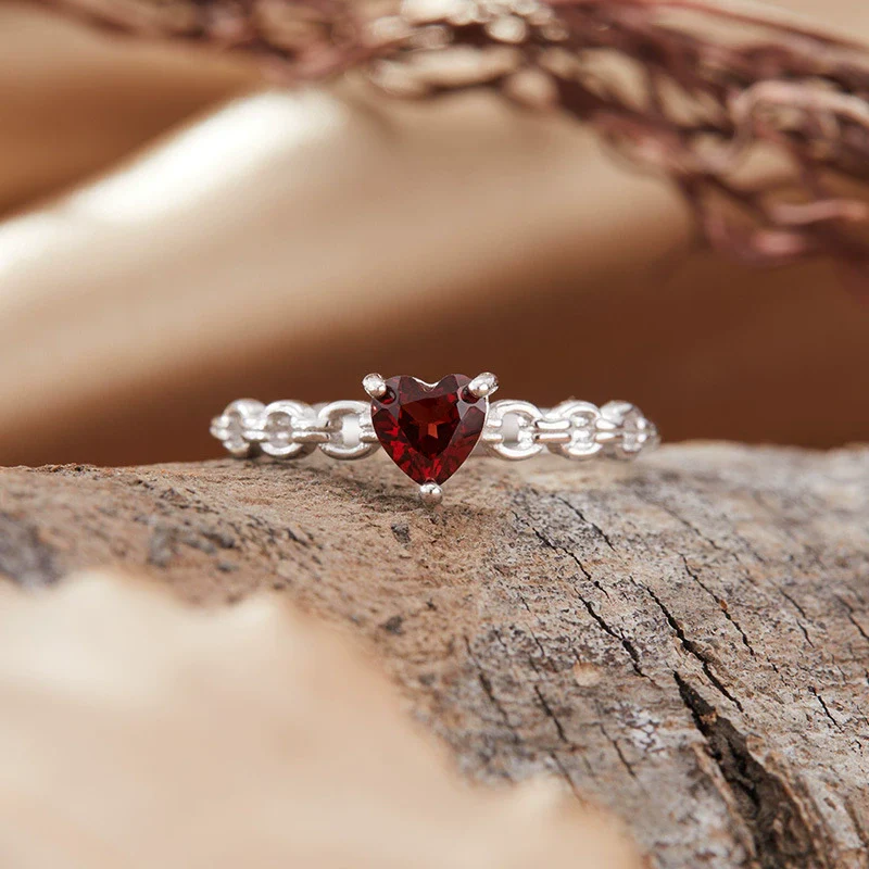 Women's Natural Crystal Heart Geometric Pattern S925 Sterling Silver Love Ring Set With Crystal - Image 8