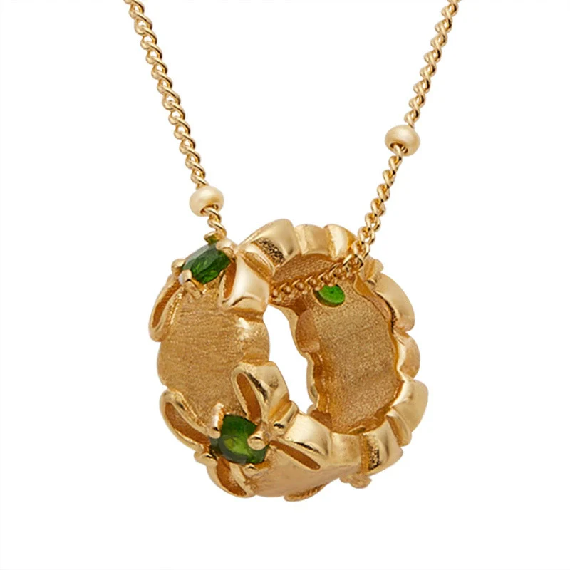 Women's Natural Diopside Garnet Colored Gemstone Pendant Necklace In Midcentury Style Set With Gems Geometric Pattern 925 Sterling Silver - Image 5