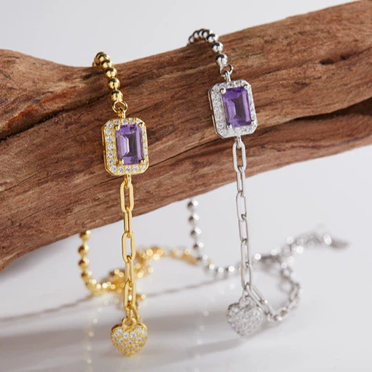 Women's Natural Gemstone Bracelet S925 Sterling Silver Geometric Light Luxury Style Set With Gems - Image 4