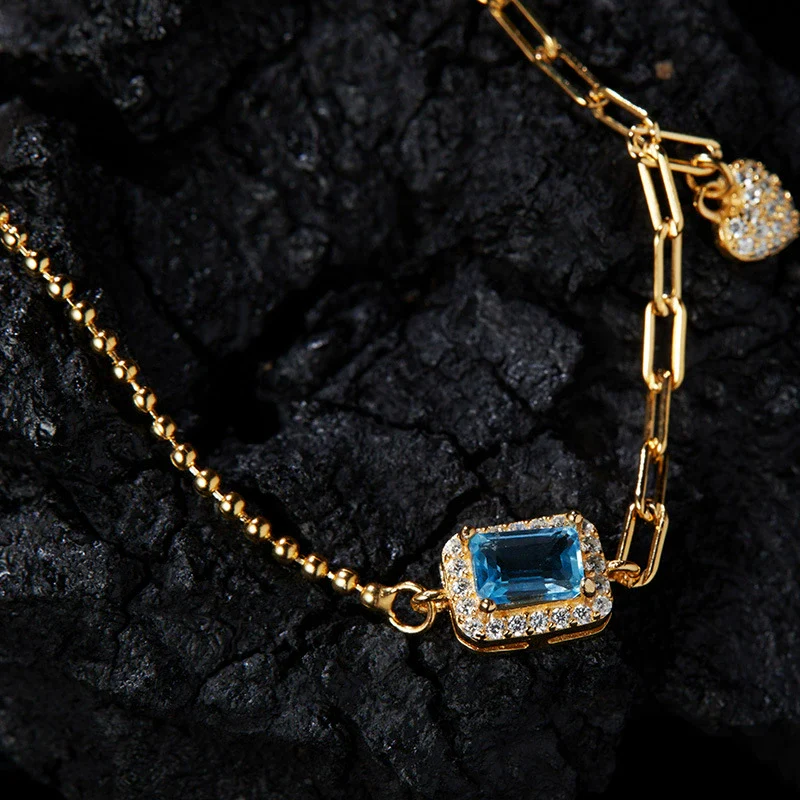 Women's Natural Gemstone Bracelet S925 Sterling Silver Geometric Light Luxury Style Set With Gems - Image 8
