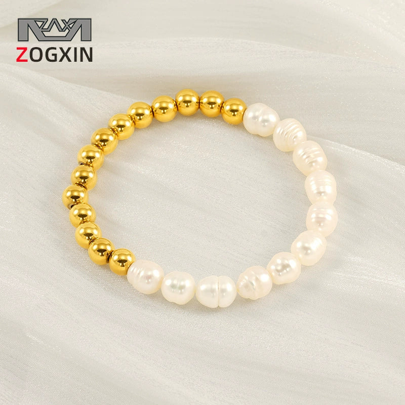 Women's Natural Geometric Freshwater Pearl 316L Stainless Steel Bracelet With Electroplating