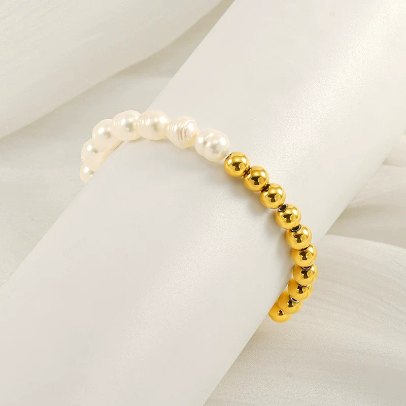 Women's Natural Geometric Freshwater Pearl 316L Stainless Steel Bracelet With Electroplating - Image 3