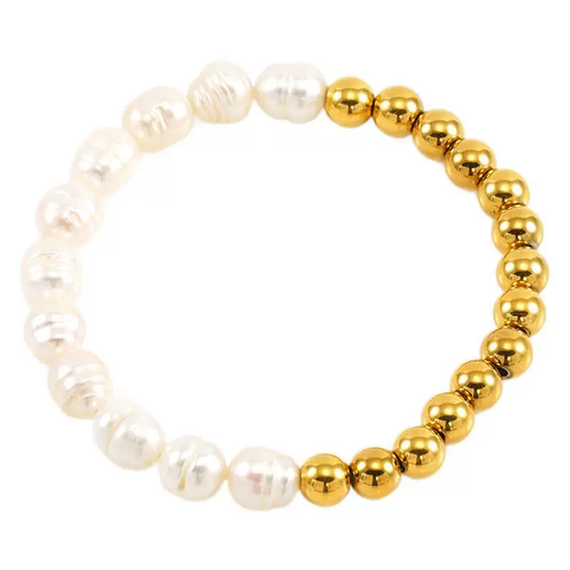 Women's Natural Geometric Freshwater Pearl 316L Stainless Steel Bracelet With Electroplating - Image 5